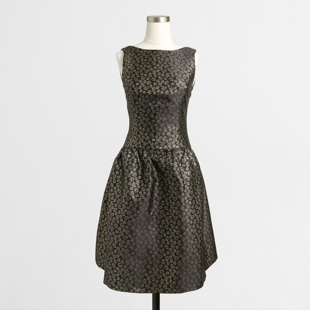 J.Crew Dress Navy Blue Gold Floral Jacquard Party Dress Size 4 NWT Wedding Guest